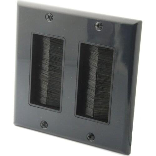 Brush Wall Plate 2 Gang Bristles Port Insert Cover Outlet Mount Panel With Black Color