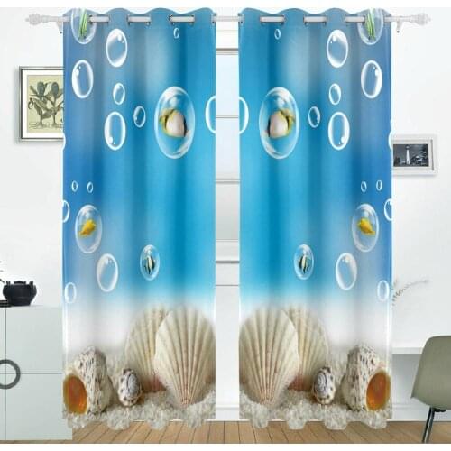Blue Beach Seashells Ocean Blister Curtains Drapes Panels Darkening Blackout Grommet Room Divider for Patio Window Sliding Glass