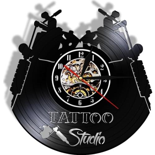 Tattoo Studio Business Logo Retro Vinyl Record Wall Clock Tattoo Salon Opening Ceremony Gift Wall Watch Tattooist Home Decor