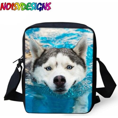 NOISYDESIGNS shoulder bags small messenger bags funny 3D dog husky print handbag female school student bag for kids custom
