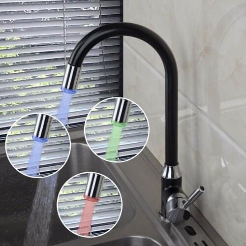 Free shipping Led kitchen faucet with solid brass kitchen mixer tap of single handle hot cold kitchen sink faucet
