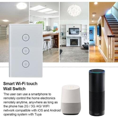 1/2/3 Gang TUYA WiFi Smart Touch Switch 110-240V Smart Home Wall Button Smart Light Switch For Alexa Google Home US Standard 120