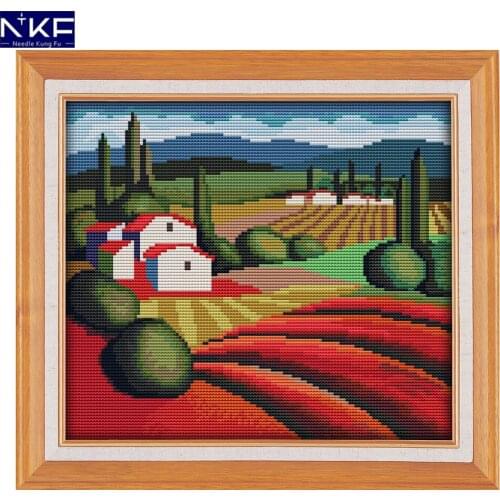 NKF The Fall of The Countryside Stamped Cross Stitch DIY Kits Needlework Embroidery Set Chinese Cross Stitch for Home Decor