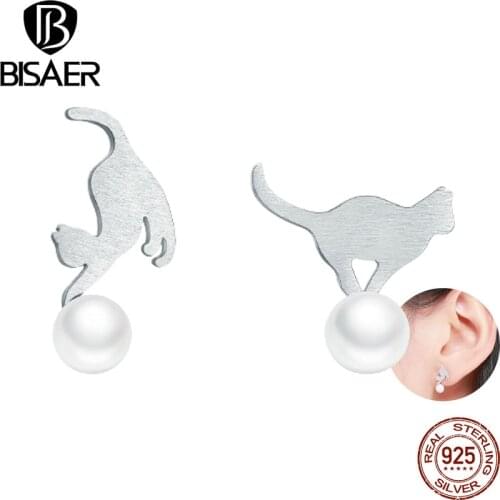 Authentic 100% Real 925 Sterling Silver Playing Kitten, Nautical Animal Cat Stud Earrings for Women Earrings Jewelry Earrings