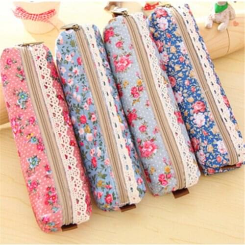 1PC Hot Sale Retro Floral Lace Pencil Pen Case Schools Office Supplies Zipper Cosmetic Pouch Makeup Bag Holder
