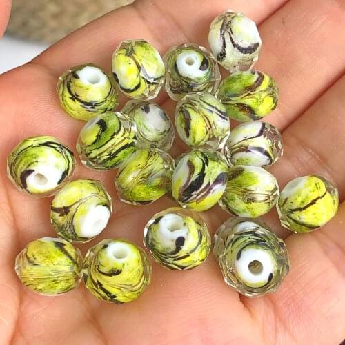 10mm Yellow Murano Transparent Faceted Rondelle Stripes Lampwork Crystal Glass Beads For Bracelet Making Diy Accessories 10pcs