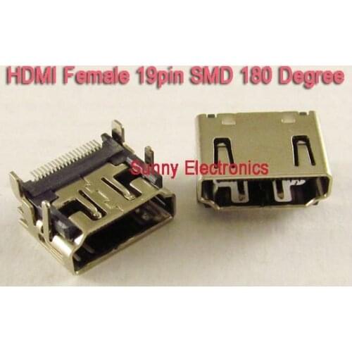 100pcs HDMI Female Jack 19pin Connector SMTSMD 180 Degree free shipping