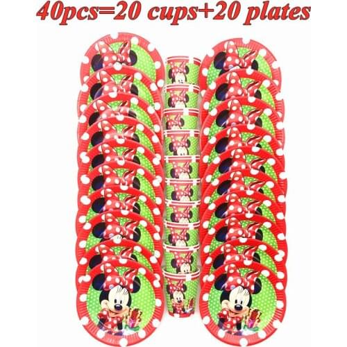 20/40 Pcs Minnie Mouse Party Decorations Plates Cups Tableware Baby Shower Birthday Party Decorations For Kids Party Supplies
