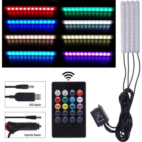 2019 Car Atmosphere Light USB Foot Light / Cigarette Remote Control Indoor Environment Decorative LED Lamp Strip Accessories