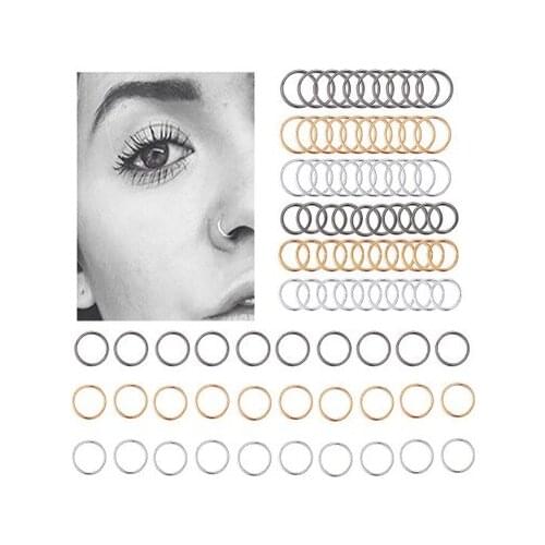 60pcs Women Fashion Rings Nose Hoops Ear Piercing Tragus Nose Rings Ear Cartiliage Tragus Sexy Body Jewelry Men Gift