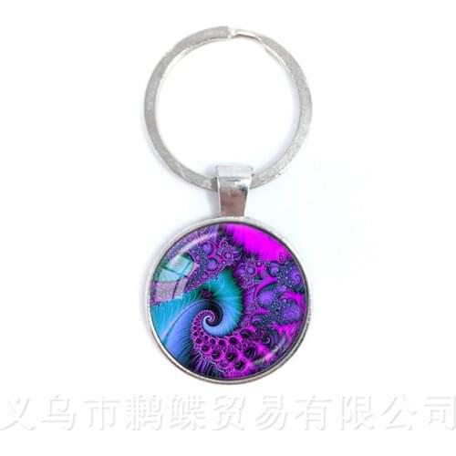 Beautiful Peacock Feathers Keychains Mandala Glass Cabochon Buddhism Pendant For Men Women Children Creative Gift Keyring