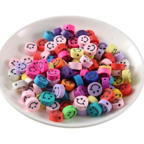 50-100pcs/lot 10mm Smile Polymer Clay Spacer Beads For Jewelry Making DIY Necklace Bracelet Earring Jewelry Findings Making
