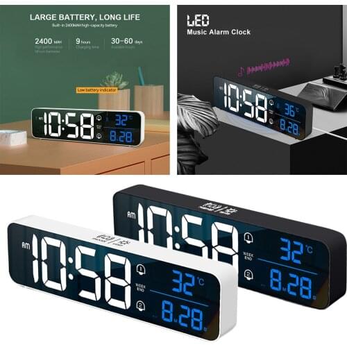 Digital Alarm Clock LED Display with Temperature 40 Music 2 Alarms 4 Volume