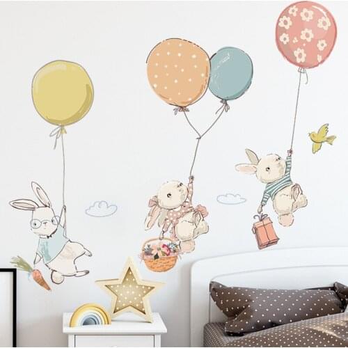 Bunny Balloon Bird Wallpaper Childrens Bedroom Porch Wall Beautification Decorative Wall Stickers Self-Adhesive