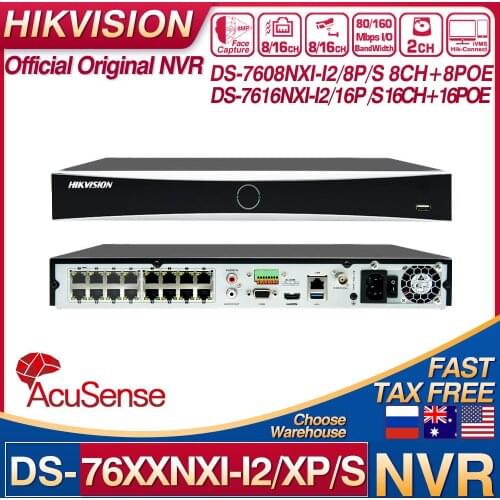Hikvision AcuSense NVR DS-7608NXI-I2/8P/S DS-7616NXI-I2/16P/S 8/16CH 8/16 POE 12MP MAX H.265+ 2 SATA POE IPC Video Recorder