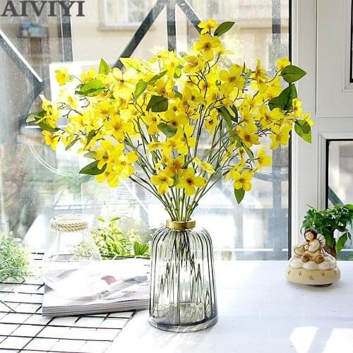 Artificial single branch 5 fork Zen meditation mimosa fake flower wedding photography props home decoration party accessories