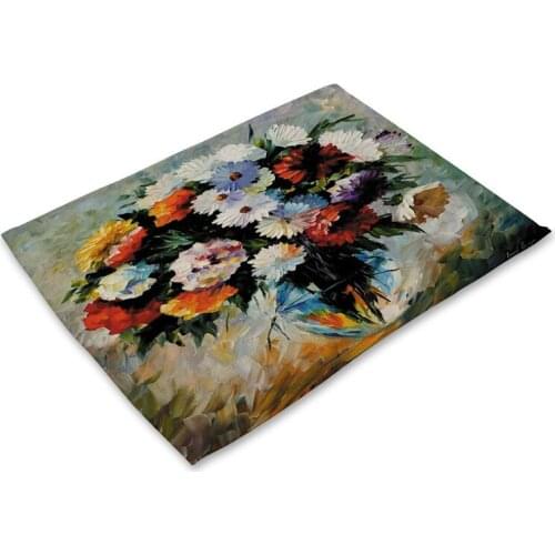 Oil Painting Flower Placemat for Dining Table Rose Flowers Coaster Creative Printed Heat-resistant Kitchen Dining Accessories