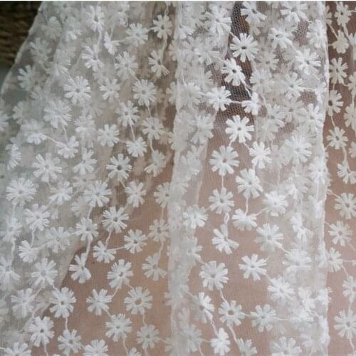 Soft Tulle Mesh Lace Fabric Beige Cotton Floral Embroidery Lace Fabric for Bridal Dress Material DIY Dress Clothing Accessories