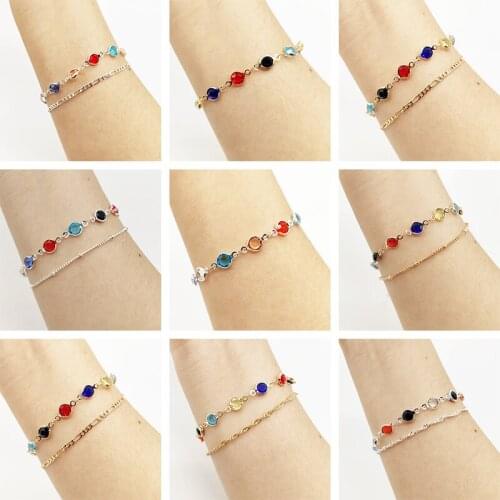 Bracelets set Two Layer Colorful Crystal chain metal Figaro chain silver color gold color plated Women Gift