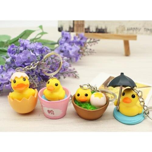 Novelty New Cute Girls Duck Keychain Women Rubber Eggshell Duck Key Chain On Bag Car Trinket Female Jewelry Wedding Party Gift