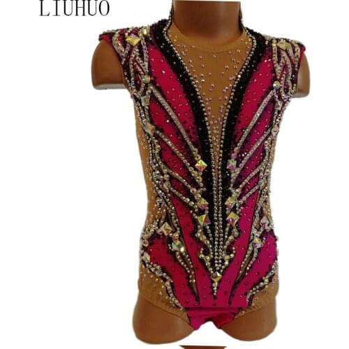 New Design Gymnastics Costumes Women Red Spandex crystals Competition Gymnastics leotards for Skating