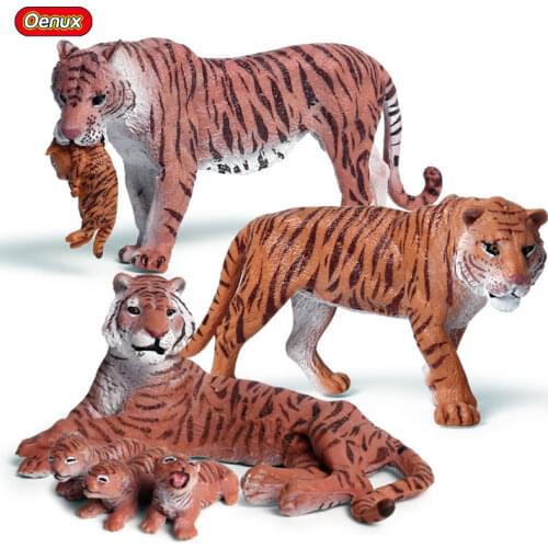 Oenux Original Savage Tigers Lions Wild Animal Action Figure Tiger Cub Female Tiger Model Animals Figurines Toy For Kids Gift