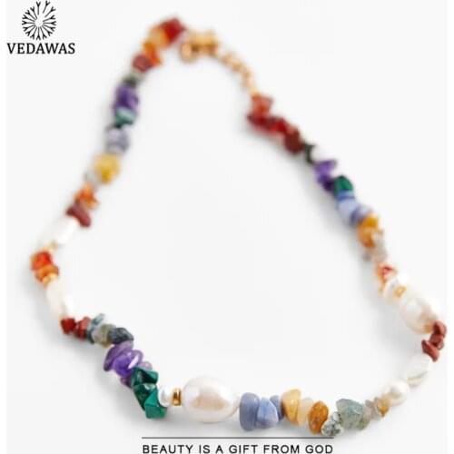 Vedawas ZA Nature Stone Necklaces for Women Boho Colorful Pearls Beads Chilli Collar Choker Necklaces Jewelry Wedding Party Gift