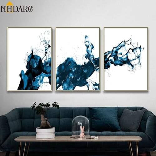 Blue Ink Painting Abstract Style Posters and Prints Canvas Painting Art Wall Pictures for Living Room Modern Nordic Home Decor