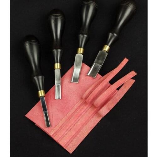 Durable 1pc 4mm 6mm 8mm 10mm Kraft Edge Leather Skiving Knife DIY Sandalwood handle Leather Cutting Tool