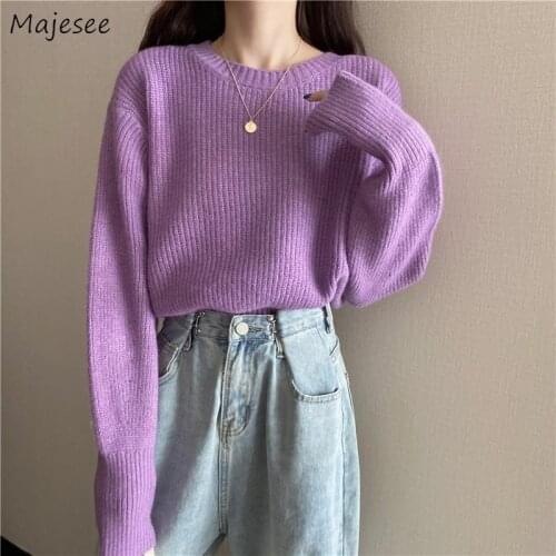 Pullovers Women Knitted O-neck Long Sleeve Solid Simple New Design Elegant Office Lady Casual Korean Style Ulzzang Chic Sweaters