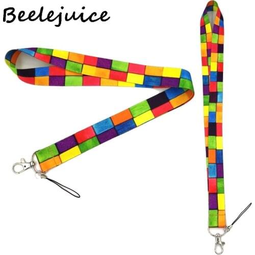 24pcs Rainbow lattice Neck Strap Lanyard keychain Mobile Phone Strap ID Badge Rope Key Chain Keyrings cosplay Accessories Gifts