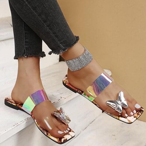 Popular Butterfly Women Flat Sandals Summer Beach Shoes Outdoor Travel Slippers New Comfort Transparent Slides Slip-on Flip Flop