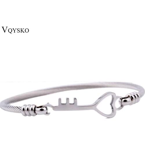 Unique Stainless steel Key Clasp Bracelet & Bangle Fits European Charms Women Wedding Jewelry