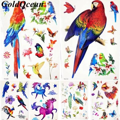25 Style Colorful Forest Parrot Elf Temporary Tattoo Cartoon Bird Kids Butterfly Tattoo Stickers Fairy Tale Children Tatoo Beach
