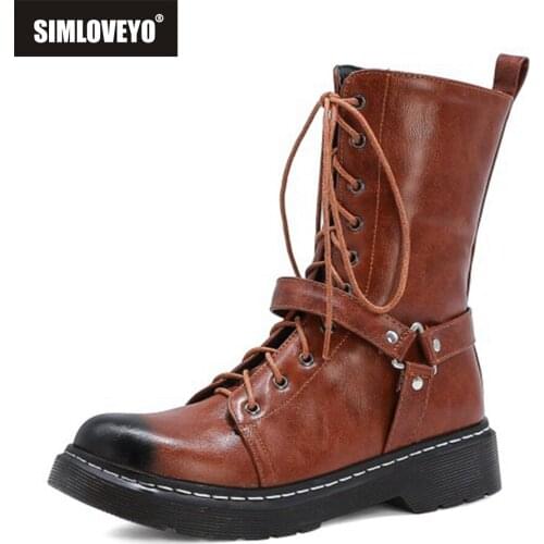 2021 Autumn Punk Buckle Women Motorcycle Boots Lace-up Zipper Female Ankle Boots Plus Size 34-43 High Quality Women Shoes S2372
