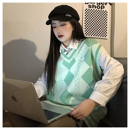 2021 Korean Style Fashion Women Suit Two Piece Outfits Women Loose V-neck Sweater Vest and Shirts Female Casual 2 Piece Set Q878