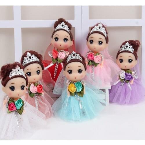 12cm Handmade Mini Colorful Bride Dolls Toys Wedding Dress Little Girl Doll Keychains Wedding Decoration Pendants Wedding Gifts