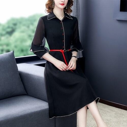 2021 Female Vintage Black Elegant Midi Dresses Autumn Winter 2XL Plus Size Solid Long Sleeve Dress Women Bodycon Party Vestidos