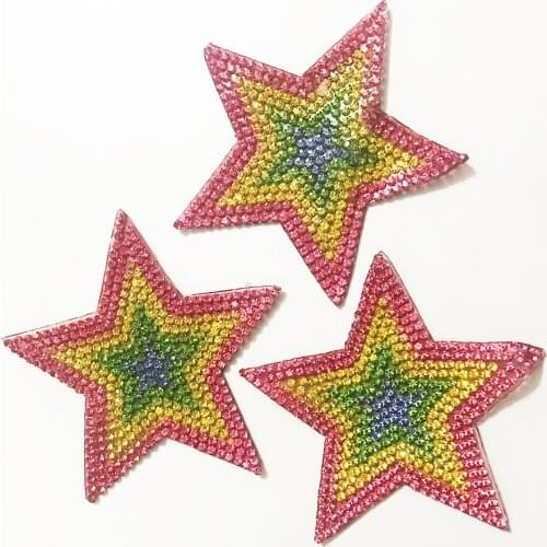 3Pcs Color Stars Patches DIY Iron on Rhinestone Patches Applique Badge For Heat Transfer Clothing Shoe Bag Sticker