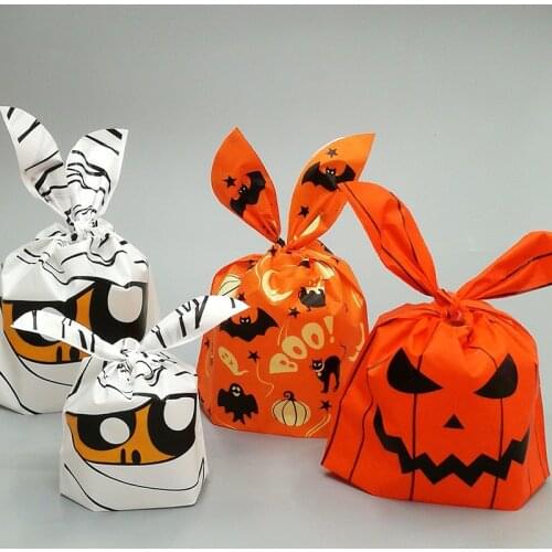 50pcs New Halloween Bunny Bag Rabbit Ears Snowflake Nougat Packaging Bag Cookie Bag Baking Snack Bag