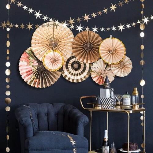 8pcs Hanging Flower Gold foil paper Crafts fan backdrop decoration flower wedding birthday Baby Shower party DIY decor Supplies