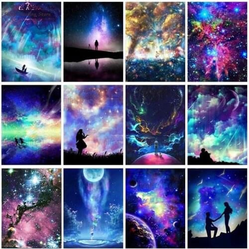 DIY Diamond Painting Starry Sky Scenery Universe Diamond Embroidery Figures Shadow Landscape Diamond Mosaic Home Decoration Gift
