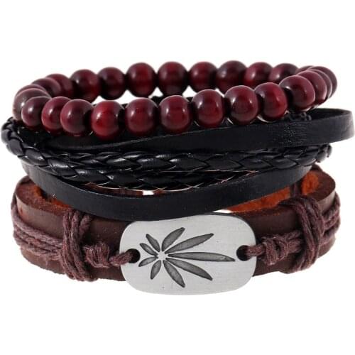 Fashion Jewelry Weed Bracelet Jamaica Leather Hip hop Buddha Wine Beads Bracelet for Women Men Girl Gifts Wristband set