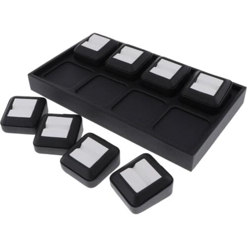 Gemstone Display Box Gift Stone Ring Storage Case Organizer with Tray