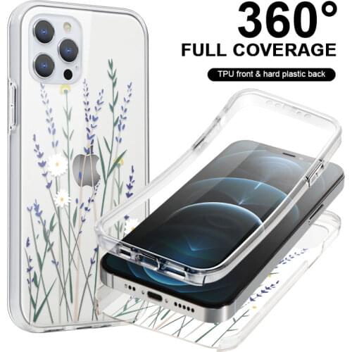 360 Full Cover Fashion Flower Case For iPhone 12 11 Pro XS Max XR X 12Mini 6 7 8 Plus 5 5s SE 2020 Bumper Shockproof Clear Cover