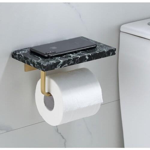 Toilet Paper Holders Brush Gold Brass and Marble Towel Holder And Phone Holder Wall Mount Toilet Paper Holder Bathroom Hardware