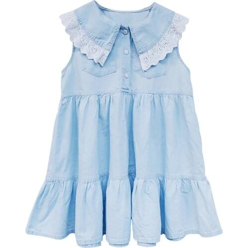 Toddler Infant Child Kid Baby Girl Denim Dress Off Shoulder Party Dress Sleeveless Summer Ruffled Clothes