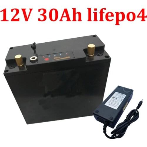Customized 12v 30ah Lifepo4 battery pack BMS 4s for 150w 350w Inverter solar energy LED light Lamp golf cart + charger