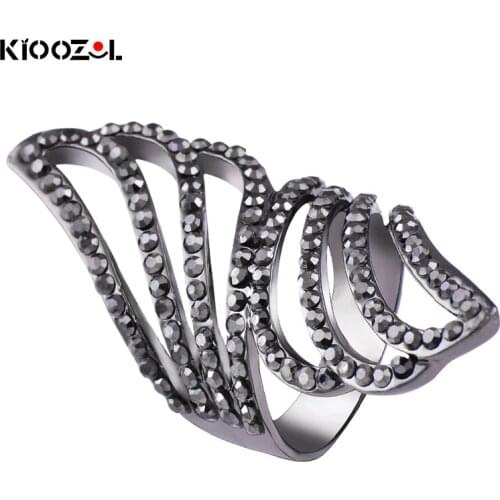 KIOOZOL Vintage Hollow Angel Wing Long Ring Black Silver Color Ring For Women Wedding Party Jewelry Accessories 181 KO3