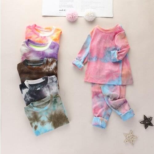 Boys Girls Clothing Set long Sleeve Tie dye Spring Autumn Outfits Fashion Print Costume Infant Children Casual Clothes Set